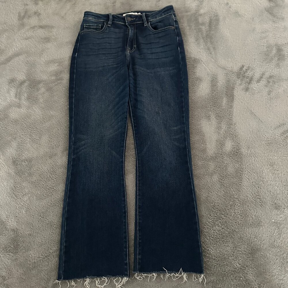 Carly Jean Los Angeles Kate Cropped Flare Jeans Size 3 Stretch Dark Wash